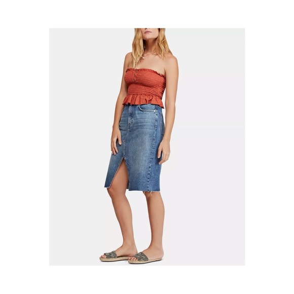 Free People Denim Pencil Skirt Suzanne ob957312 waist 15” hips 18” length 25.5” - Picture 2 of 9